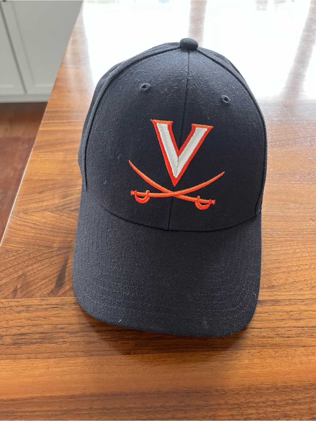 Navy Baseball Cap With Orange & White 'V' And Crossed Sabers